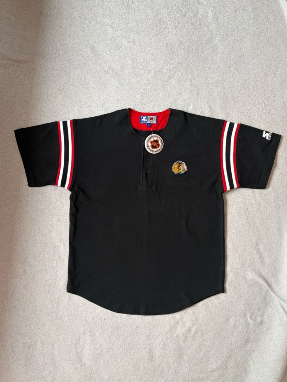 Chicago Blackhawks Vintage Starter Black Short-Sleeve Henley Jersey BNWT